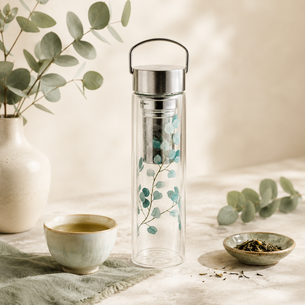 Flowtea Eukalyptus Thermosflasche mit Tee-Ei – Papothé®
