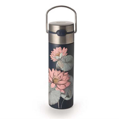 Bouteille Thermos inox Infuseur à Thé Motif Fleurs de Lotus