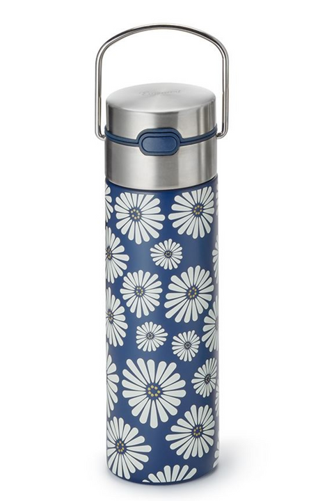 Bouteille Thermos Inox Infuseur à Thé Motif floral bleu