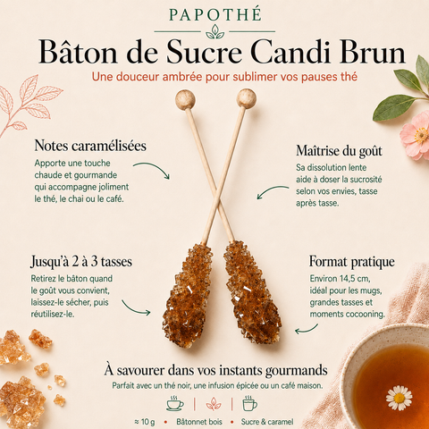 Description baton de sucre candi brun papothé