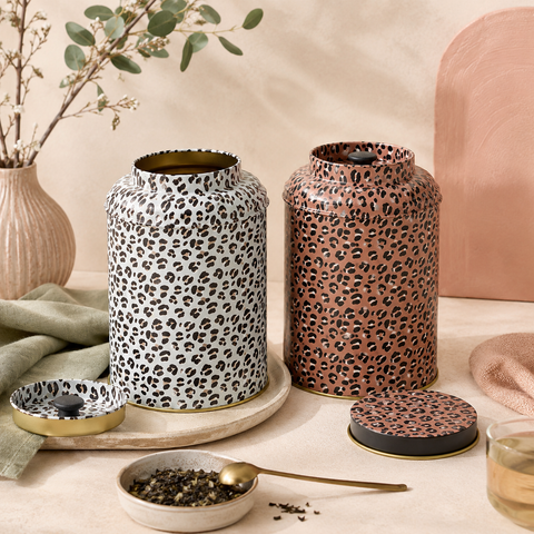 Boîte à Thé Leo Print 150g – Motif Léopard & Double Couvercle