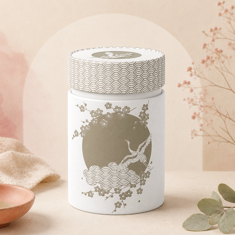 Boîtes à thé Komorebi 150 g blanche, idéales pour protéger les thés de l’air, de l’humidité et de la lumière tout en décorant la cuisine