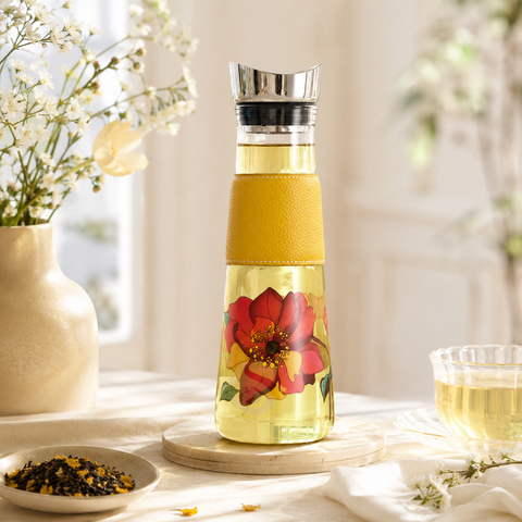 Carafe en Verre Eve Poppy 1,25 L – Filtre Inox pour Thé, Café et Eau Infusée