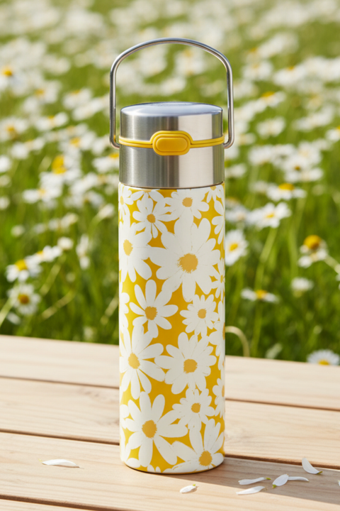 Thermos Infuseur à Thé Daisy Yellow – 500 ml Inox Isotherme avec Filtre
