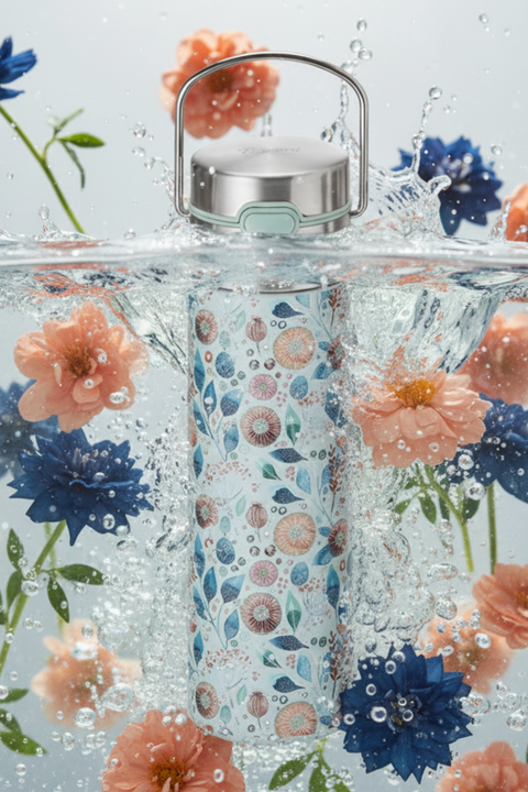 Bouteille Thermos Inox Infuseur à Thé Motif fleuri pastel