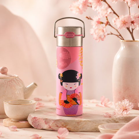 Thermos Leeza New Little Geisha Rose 500 ml – Bouteille Isotherme avec Filtre