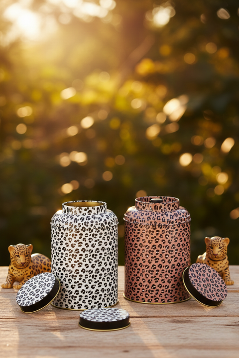 Boîte à Thé "Leo Print" 150g – Motif Léopard & Double Couvercle