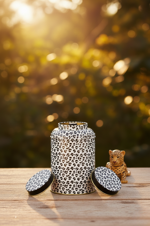 Boîte à Thé "Leo Print" 150g – Motif Léopard & Double Couvercle