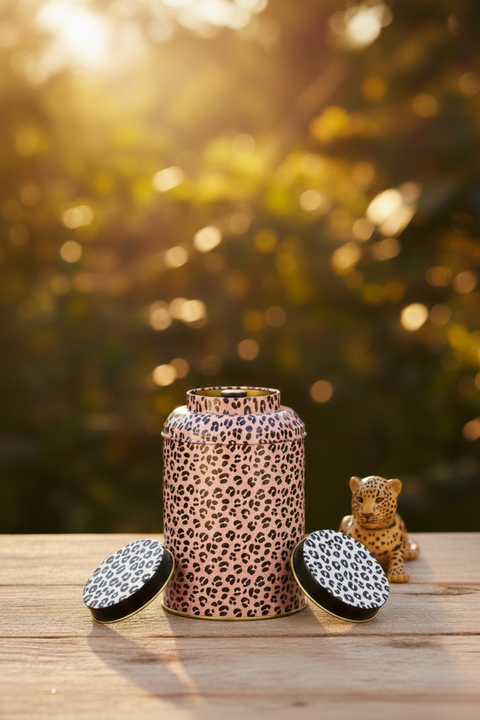 Boîte à Thé "Leo Print" 150g – Motif Léopard & Double Couvercle