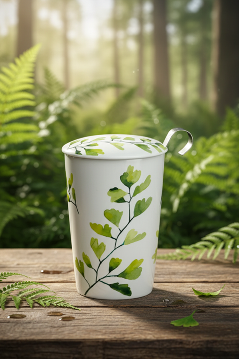 Tisanière TEAEVE Trees – Mug à Thé Double Paroi avec Filtre Inox et Couvercle en Porcelaine