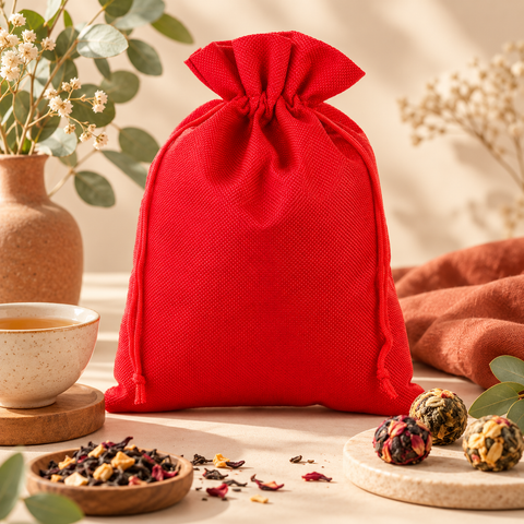 Sac cadeau en jute rouge 22×30 cm, pochette à cordon réutilisable – Papothé