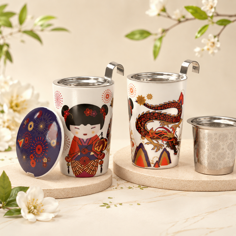 Tisanière Teaeve Sweet Little Geisha Fire 350 ml – Mug Infuseur avec Filtre Inox