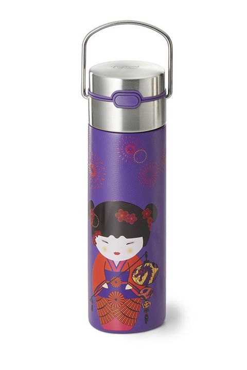 Thermos LEÉZA Sweet Little Geisha – Bouteille Isotherme 500 ml avec Filtre Inox | Design Japonais