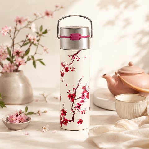 Thermos Infuseur Leeza CHERRY BLOSSOM – Élégance Printanière et Praticité Quotidienne pour les Amateurs de Thé