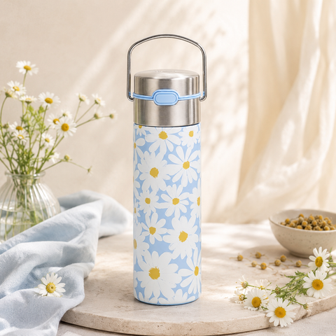 Thermos Infuseur à Thé Daisy Bleue – 500 ml Inox Isotherme avec Filtre
