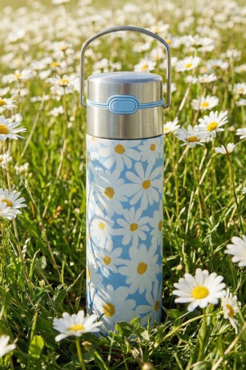 Thermos Infuseur à Thé Daisy Bleue – 500 ml Inox Isotherme avec Filtre
