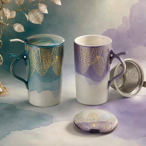 Tisanière Golden Leaf 400ml – Mug Infuseur Ergonomique & Filtre Inox