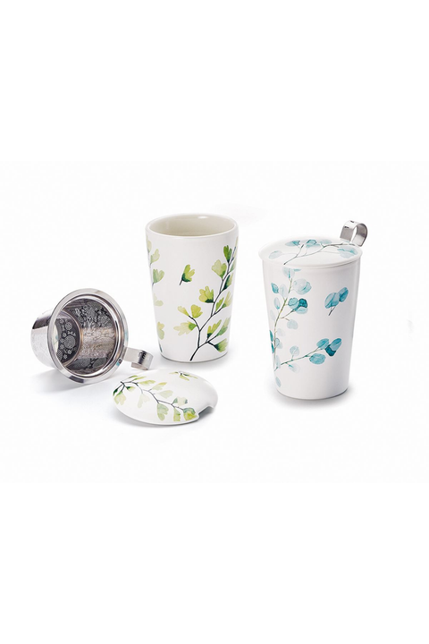 Tisanière TEAEVE Trees – Mug à Thé Double Paroi avec Filtre Inox et Couvercle en Porcelaine
