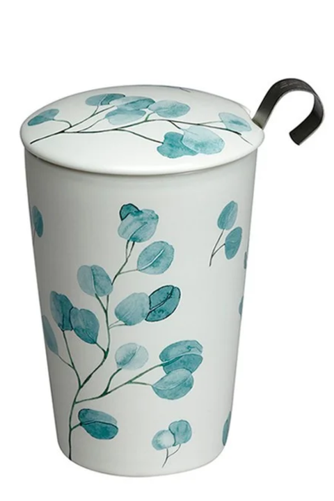 Tisanière TEAEVE Trees – Mug à Thé Double Paroi avec Filtre Inox et Couvercle en Porcelaine