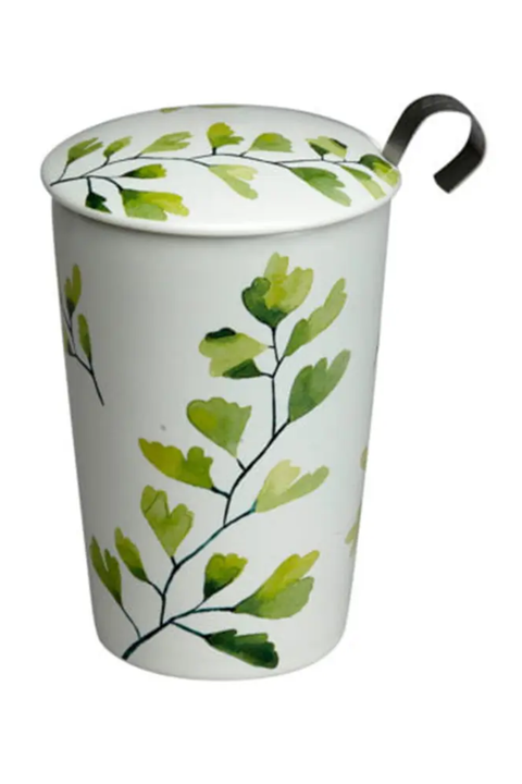 Tisanière TEAEVE Trees – Mug à Thé Double Paroi avec Filtre Inox et Couvercle en Porcelaine