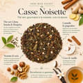 Visuel Dans mon sachet du Thé Vert Casse Noisette Papothé, avec thé vert Sencha, Houjicha, noisette, noix, coco, vanille, cannelle et gingembre pour une pause gourmande et réconfortante.