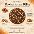 Infographie Dans mon sachet Rooibos Armor Délice Papothé, un rooibos gourmand au caramel salé, amande, croquant noisette et perles de sel, idéal pour une pause réconfortante chaude ou glacée.