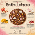 Visuel Dans mon sachet du Rooibos Barbapapa Papothé, une infusion gourmande à la pomme, mangue, vanille, cœurs sucrés et grenade, idéale pour une pause réconfortante chaude ou glacée.