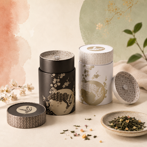 Boîtes à thé Komorebi 150 g noir et blanc, idéales pour protéger les thés de l’air, de l’humidité et de la lumière tout en décorant la cuisine