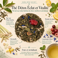 Thé Détox Éclat et Vitalité Papothé avec thé vert Sencha, citronnelle, menthe, citron, canneberge et bleuet, idéal pour une pause fraîche et légère quand on cherche une alternative naturelle aux boissons trop sucrées.
