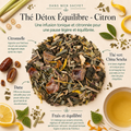 Thé Détox Équilibre Citron Papothé avec citronnelle, thé vert Sencha, datte, ortie et citron, idéal pour une pause légère, fraîche et équilibrée après le repas.