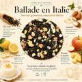 Thé Noir Ballade en Italie Papothé, mélange gourmand citron amande panna cotta avec ananas, pomme et fleurs, idéal pour une pause thé douce, fruitée et réconfortante chaude ou glacée.