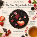 Thé noir bio Jardin des Baies Papothé aux fruits rouges, fraise, cassis, framboise, mûre et rose, pour une pause fruitée, chaleureuse et pleine de douceur.