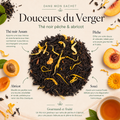 Thé noir Douceurs du Verger Papothé à la pêche, abricot et souci, une pause fruitée et réconfortante pour varier des thés classiques.