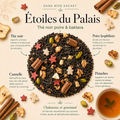Thé noir Étoiles du Palais Papothé, une infusion gourmande poire baklava avec cannelle et pistache, idéale pour une pause réconfortante et chaleureuse.