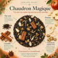 Thé Noir Chaudron Magique Papothé aux notes de pomme, cannelle, amande et pépites d’or, idéal pour une pause gourmande, chaude et réconfortante.