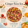 Ginger Kiss Ice, tisane glacée sans théine au gingembre, pomme et fraise, idéale pour une pause fraîche, fruitée et épicée à la place d’une boisson trop sucrée.